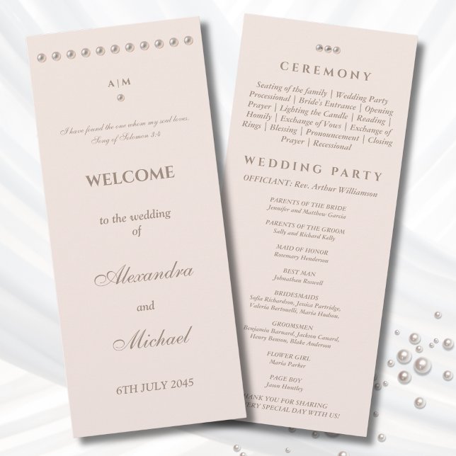 Dusty Pink Pearl Christian Wedding Program Programme (Creator Uploaded)