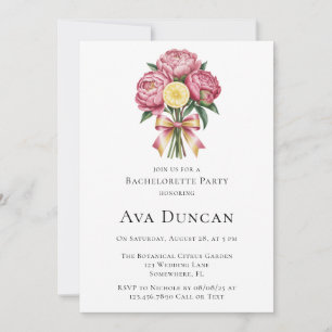 Dusty Pink Peonies and Lemon Bachelorette Party Invitation