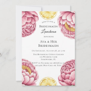 Dusty Pink Peonies and Lemon Bridesmaids Luncheon Invitation