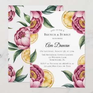 Dusty Pink Peonies and Lemon Brunch and Bubbly Invitation