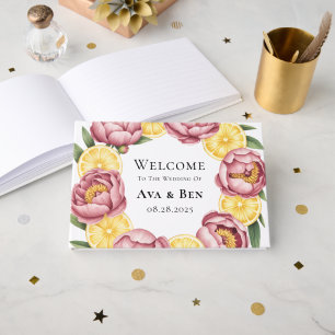 Dusty Pink Peonies and Lemon Wedding  Guest Book