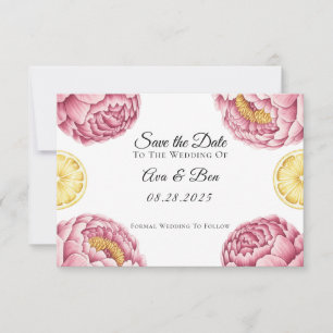 Dusty Pink Peonies and Lemon Wedding Save The Date