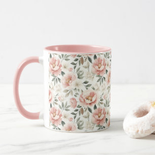 Dusty pink peonies mug