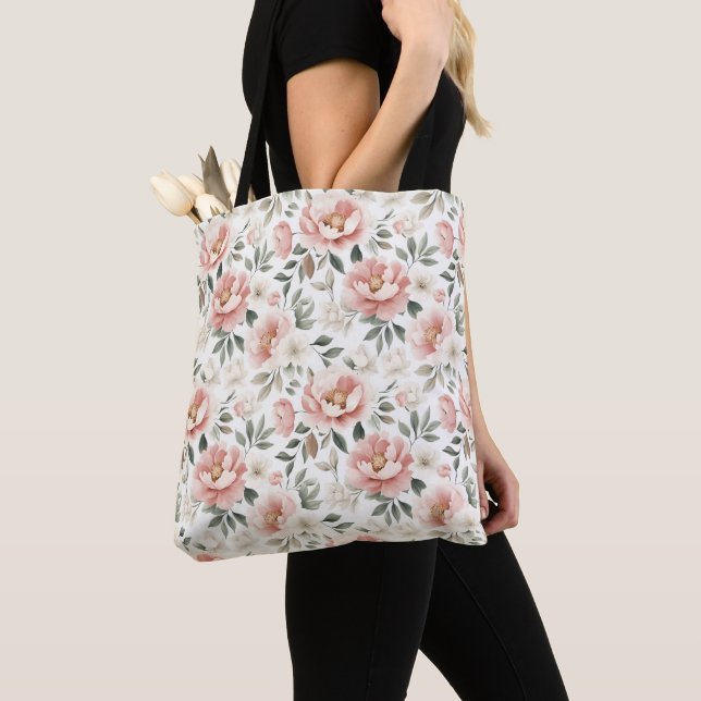 Dusty pink peonies tote bag (Close Up)