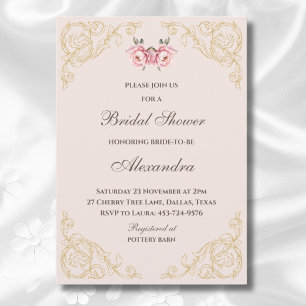 Dusty Pink Peony Vintage Floral Bridal Shower Invitation