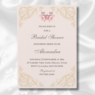 Dusty Pink Peony Vintage Floral Bridal Shower Invitation
