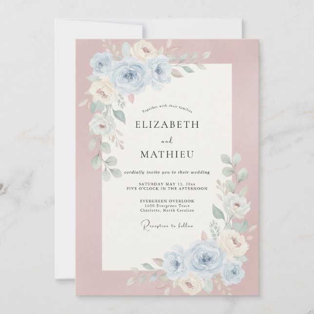 Dusty Pink Peony Wedding Invitation (Front)