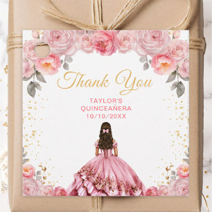 Dusty Pink Princess Quinceañera Thank You Favour Tags