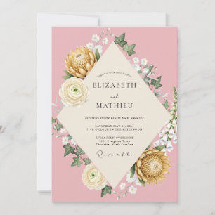 Dusty Pink Protea Eucalyptus Wedding Invitation