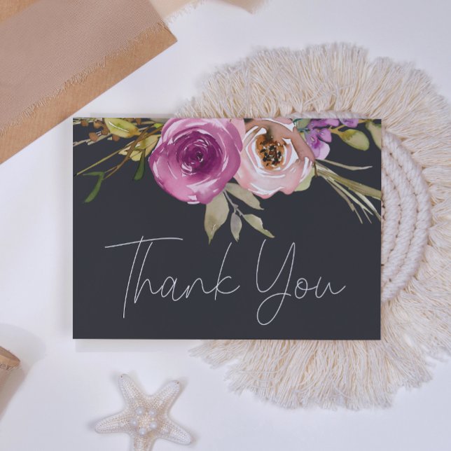 Dusty Pink Purple Floral Elegant Thank You Card (Creator Uploaded)