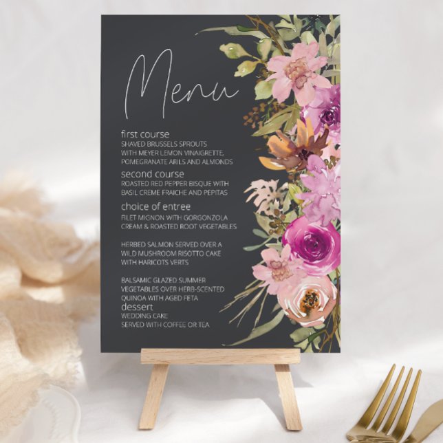 Dusty Pink Purple Floral Romantic Wedding Menu (Creator Uploaded)