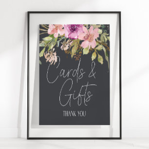 Dusty Pink Purple Floral Wedding Card & Gifts Sign