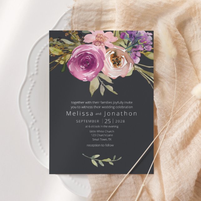 Dusty Pink Purple Floral Wedding Invitation (Creator Uploaded)