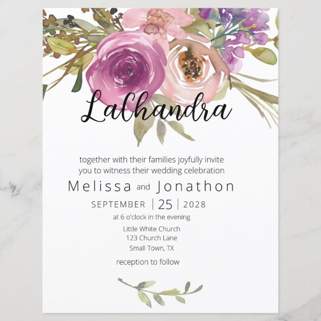 Dusty Pink Purple Floral Wedding Invitation (Front)
