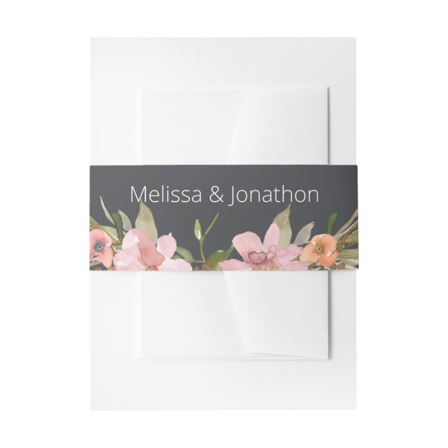 Dusty Pink Purple Floral Wedding Invitation Belly Band (Front Example)