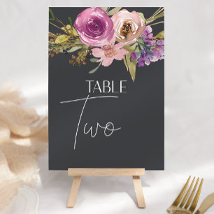 Dusty Pink Purple Floral Wedding Table Number