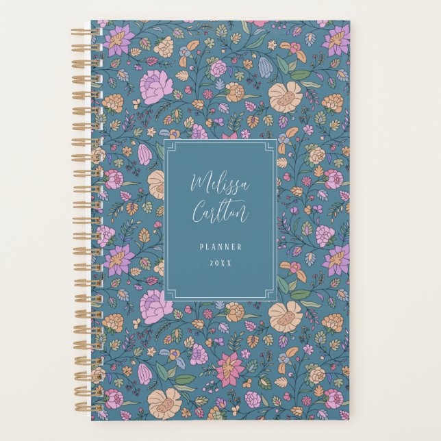 Dusty Pink Purple Teal Whimsical Colourful Floral Planner (Front)