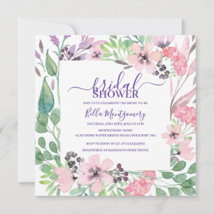 Dusty Pink Purple Wild Flower Bridal Shower Invitation