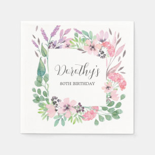 Dusty Pink Purple Wildflower 80th Birthday Party Napkin