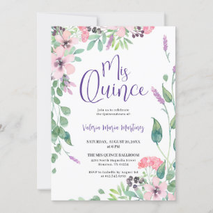 Dusty Pink Purple Wildflower Quinceanera Invitation