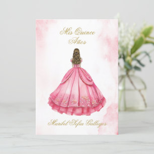 Dusty Pink Quinceanera invitation in Spanish
