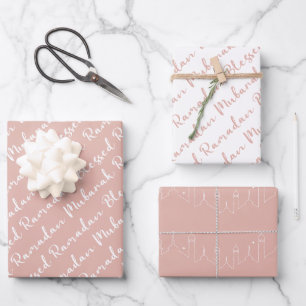 Dusty Pink Ramadan Calligraphy Masjid Pattern Wrapping Paper Sheet