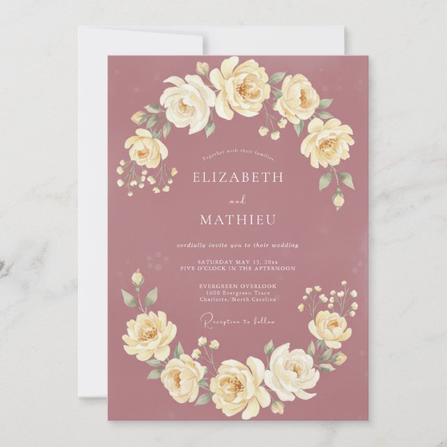 Dusty Pink Ranunculus Eucalyptus Wedding Invitation (Front)