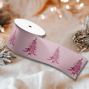 Dusty pink red Pagoda Christmas Tree  Satin Ribbon