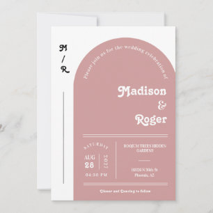 Dusty Pink Retro Arch Photo QR Code RSVP Groovy Invitation