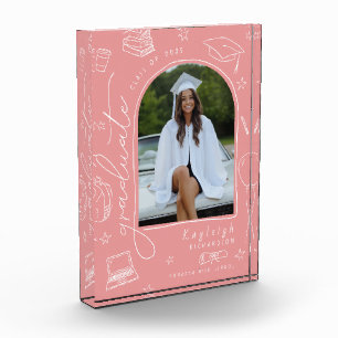 Dusty Pink Retro Hand Drawn Graduation Photo Block
