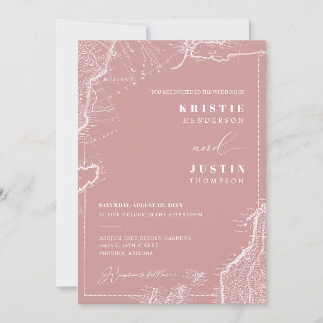 Dusty Pink Retro Travel QR Code Photo Wedding  Invitation (Front)