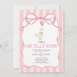 Dusty Pink Ribbon Gingham One Silly Goose Invitation
