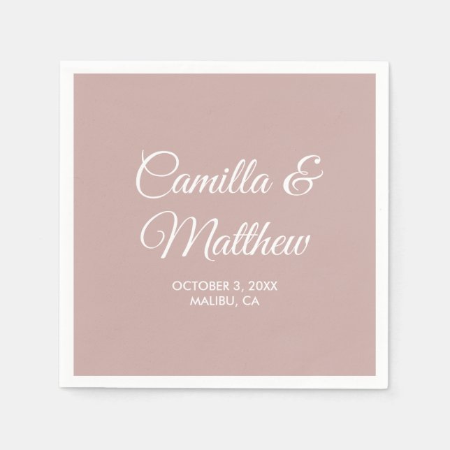 Dusty Pink Romantic Script Personalised Wedding Napkin (Front)