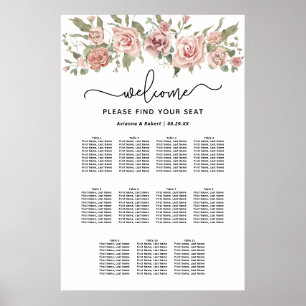 Dusty Pink Rose 11-Table Wedding Seating Chart