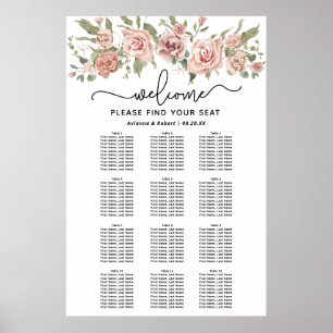 Dusty Pink Rose 12-Table Wedding Seating Chart