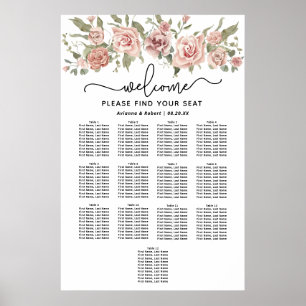 Dusty Pink Rose 13-Table Wedding Seating Chart