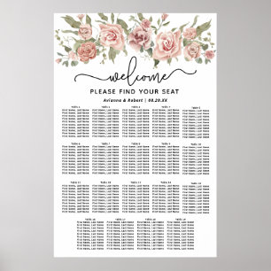 Dusty Pink Rose 19-Table Wedding Seating Chart