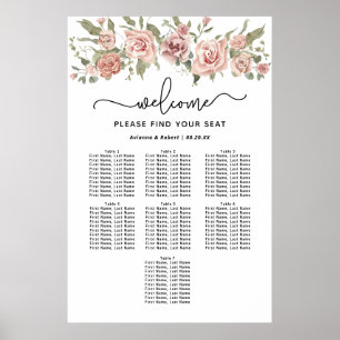 Dusty Pink Rose 7-Table Wedding Seating Chart
