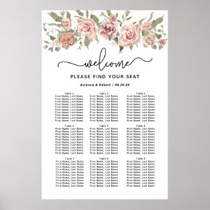 Dusty Pink Rose 9-Table Wedding Seating Chart