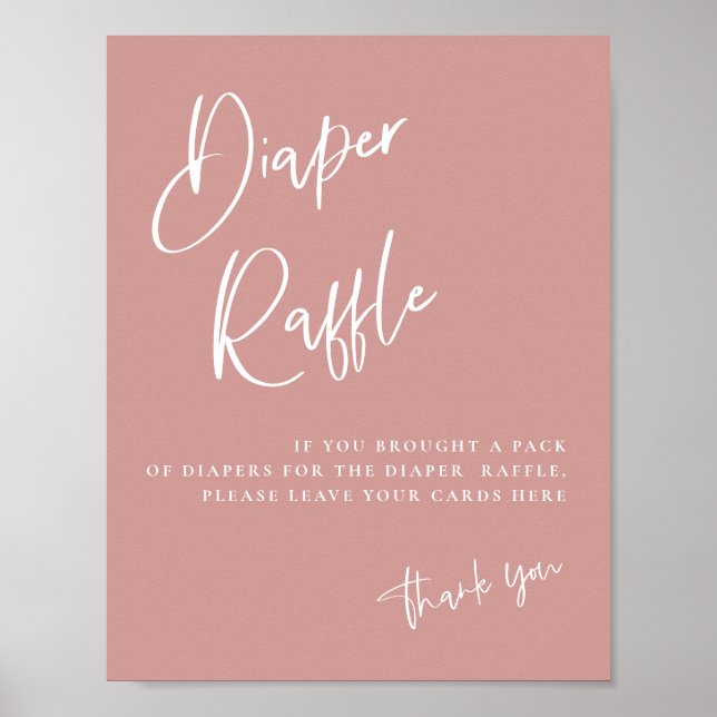 Dusty Pink/ Rose Baby Shower Diaper Raffle Card Poster (Front)