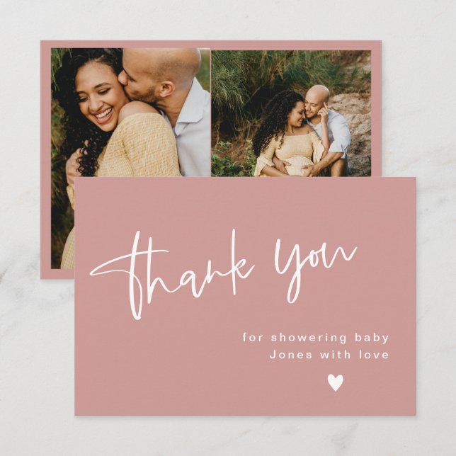 Dusty Pink/ Rose Baby Shower Thank You Card (Front/Back)