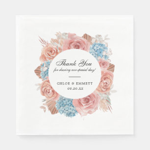 Dusty Pink Rose Blue Hydrangea Wedding Napkin