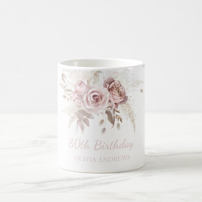 Dusty Pink Rose Blush 80th Birthday Party Gift Coffee Mug (Center)