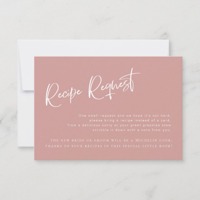 Dusty Pink/ Rose Bridal Shower Recipe Request Card (Front)