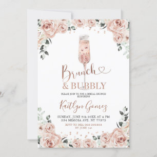Dusty Pink Rose Brunch and Bubbly Invitation