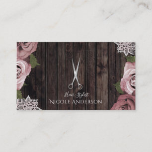Dusty Pink Rose Chic Salon Hair Stylist Scissors Business Card