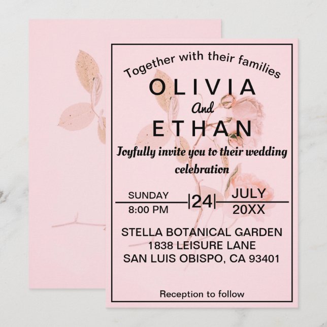 Dusty Pink Rose Chic Summer Floral Wedding Invitation (Front/Back)