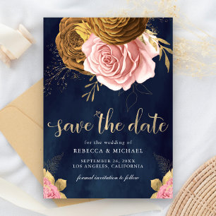 Dusty Pink Rose Earthy Floral Navy Wedding Save The Date