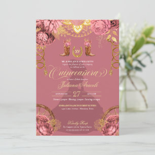 Dusty Pink Rose Elegant Western Charro Quinceanera Invitation