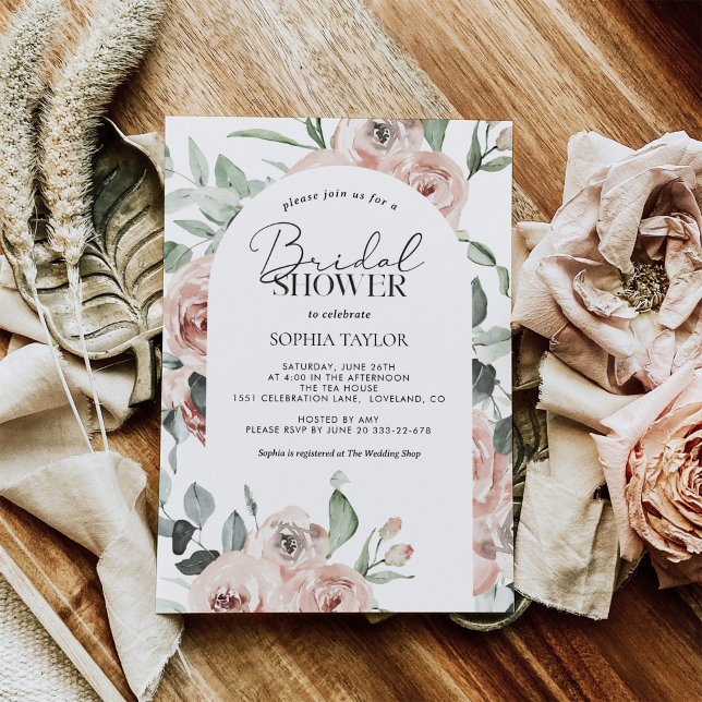 Dusty Pink Rose Eucalyptus Bridal Shower Invitation (Creator Uploaded)